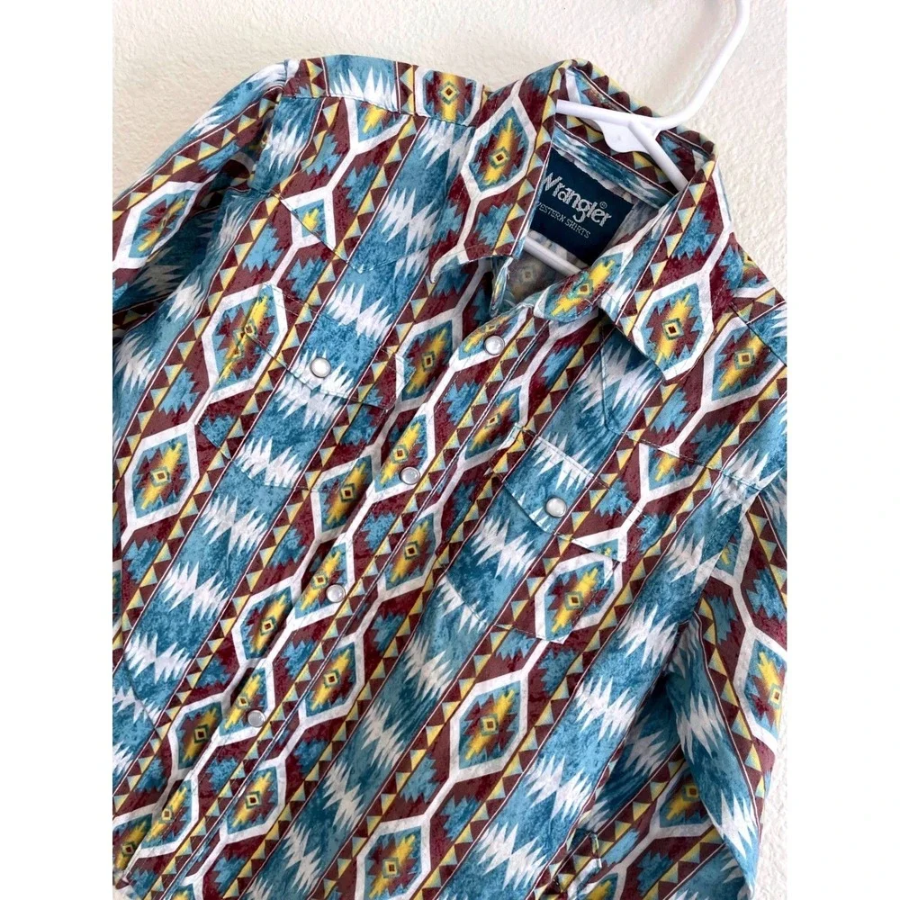 Wrangler Boy‎ Small Pearl Snap Western Southwestern Aztec Print LS Button Up